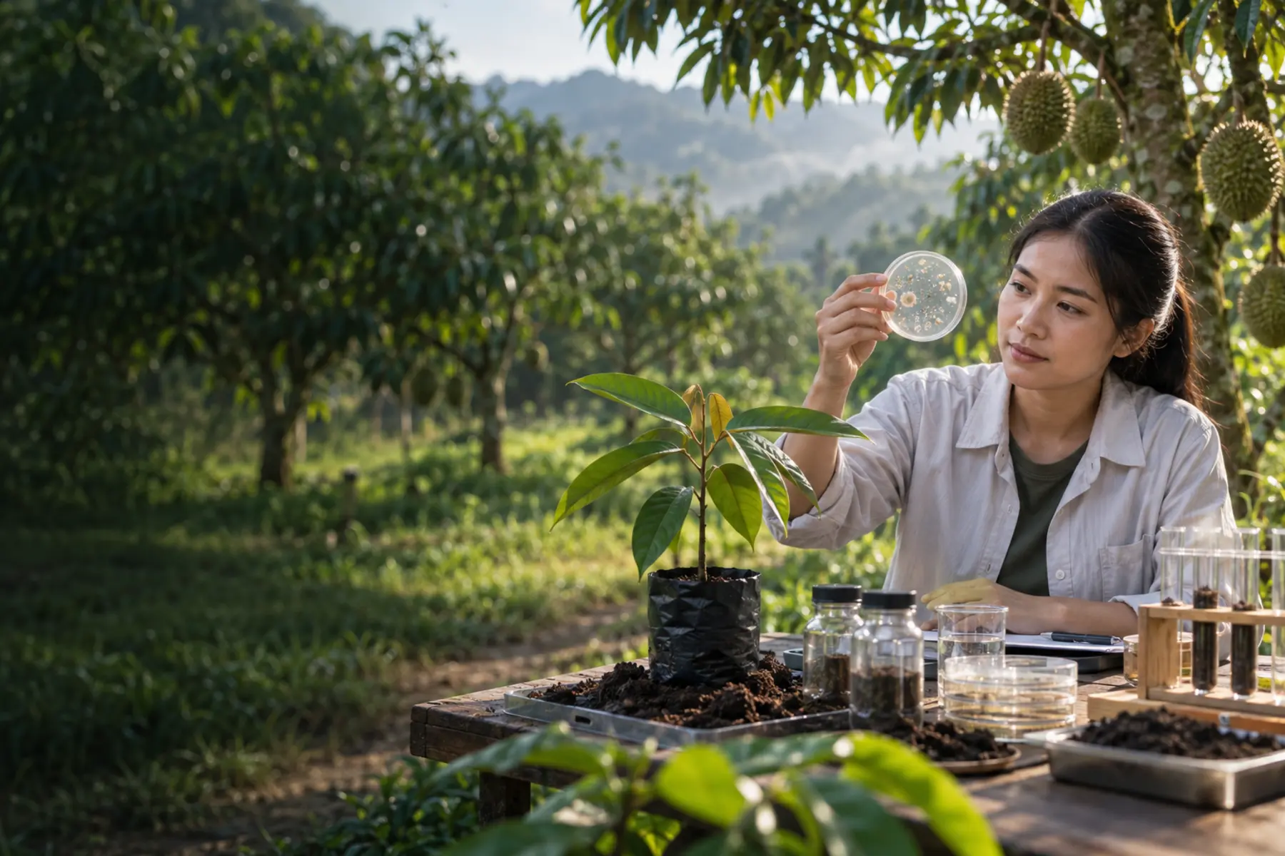 การศึกษาจุลินทรีย์ตรึงไนโตรเจนร่วมกับต้นทุเรียนในสวน